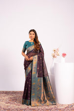 Thumbnail for Jyoti Fashion Women's Wine Soft Tissue Silk Zari Woven Saree with Blouse - Dista