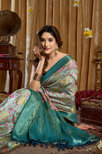Thumbnail for Jyoti Fashion Women's Turquoise Banarasi Digital Cluster Print Saree with Blouse - Dista