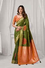 Thumbnail for Jyoti Fashion Women's Green Soft Silk Zari Woven Saree with Blouse - Dista