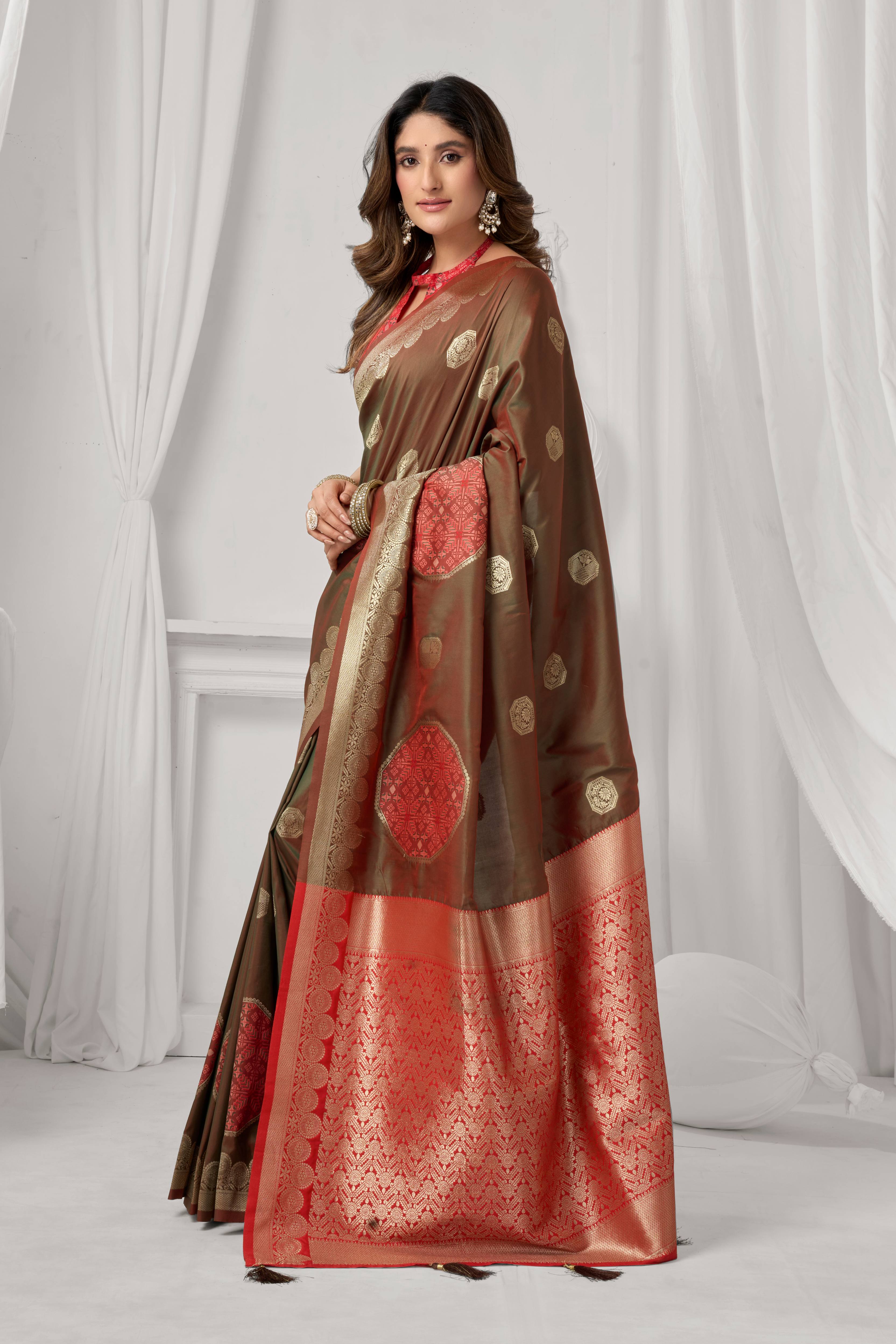 Jyoti Fashion Women's Coffee Soft Silk Zari Woven Saree with Blouse - Dista