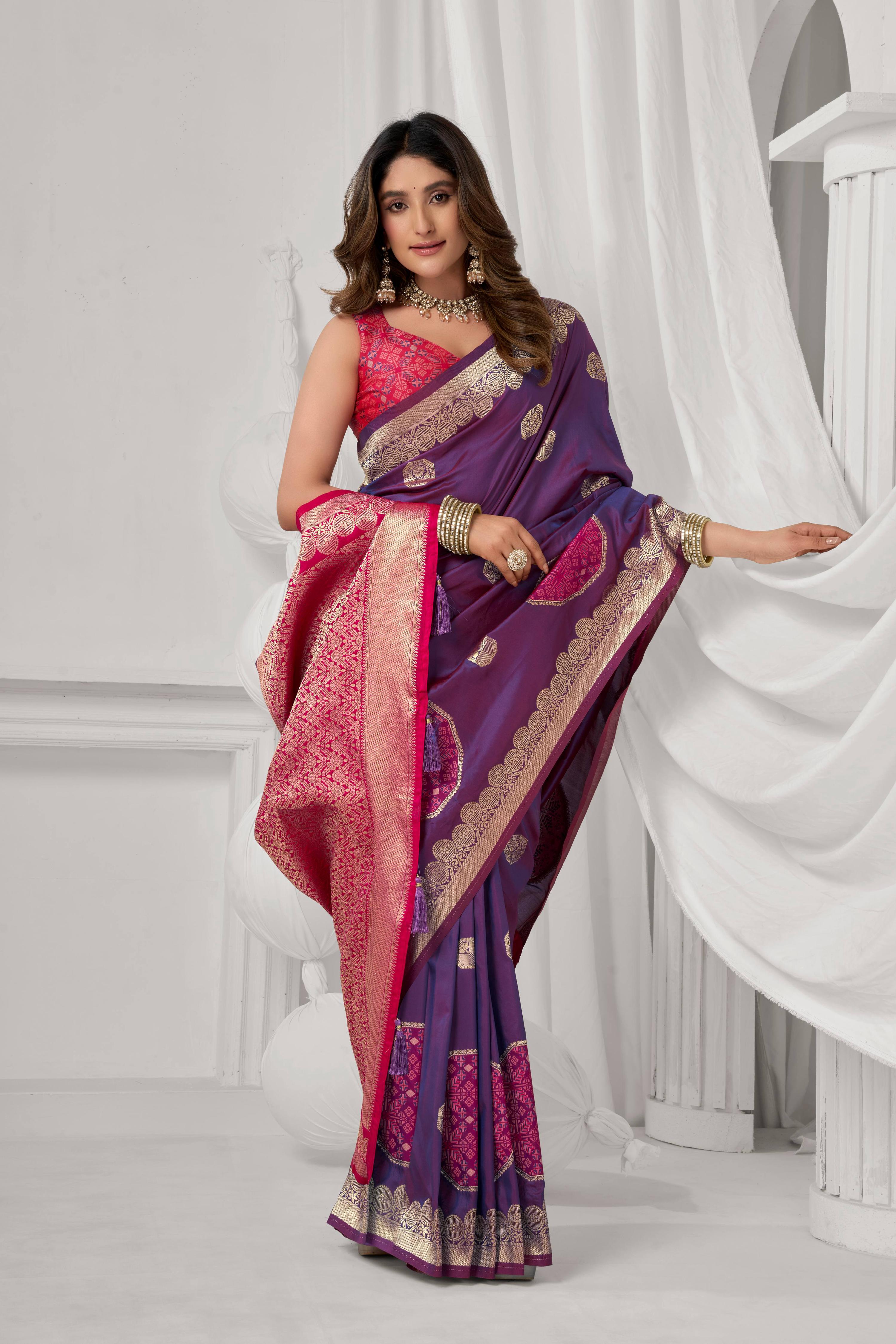 Jyoti Fashion Women's Purple Soft Silk Zari Woven Saree with Blouse - Dista