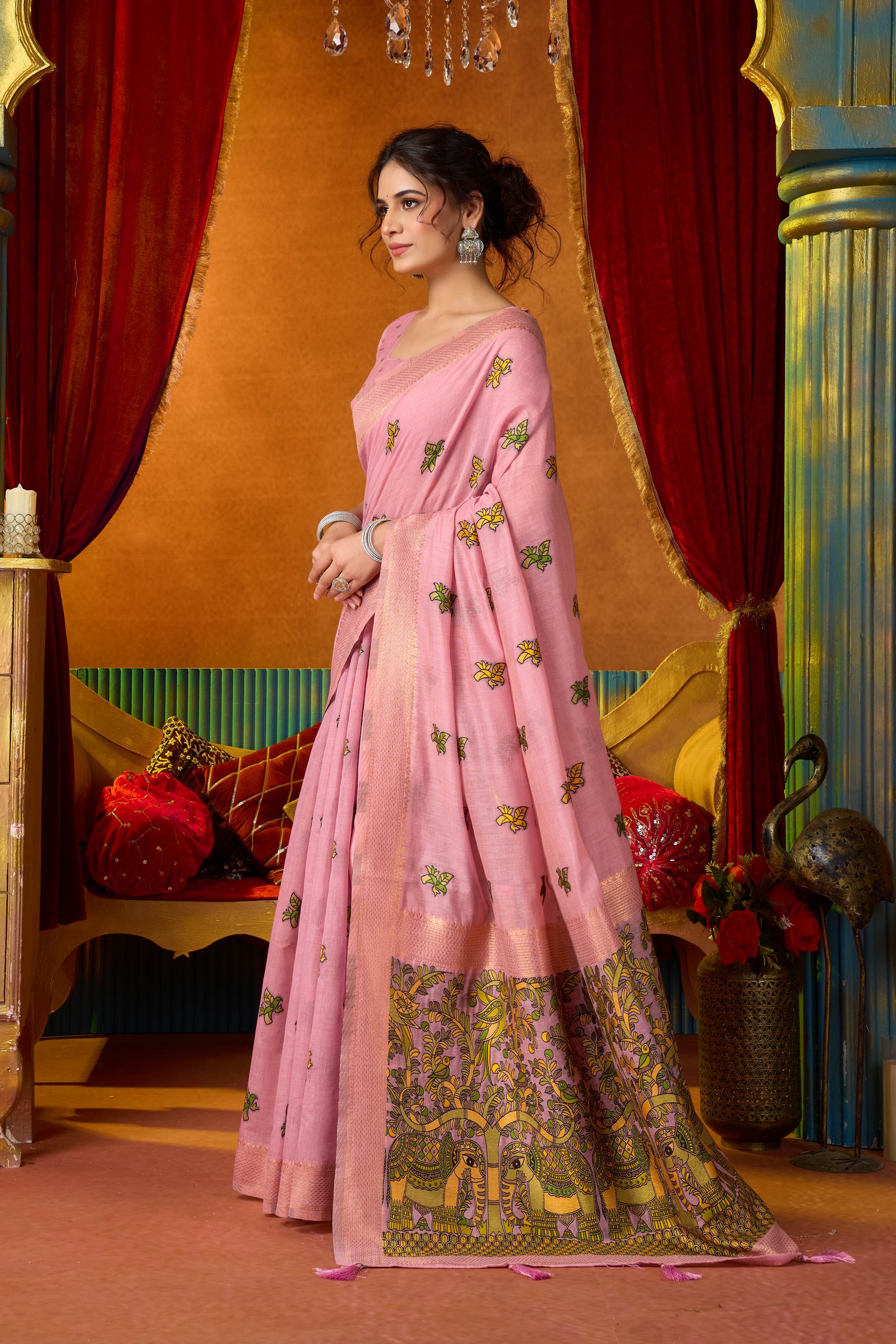 Jyoti Fashion Women's Pink Modal Zari Woven Saree with Blouse - Dista