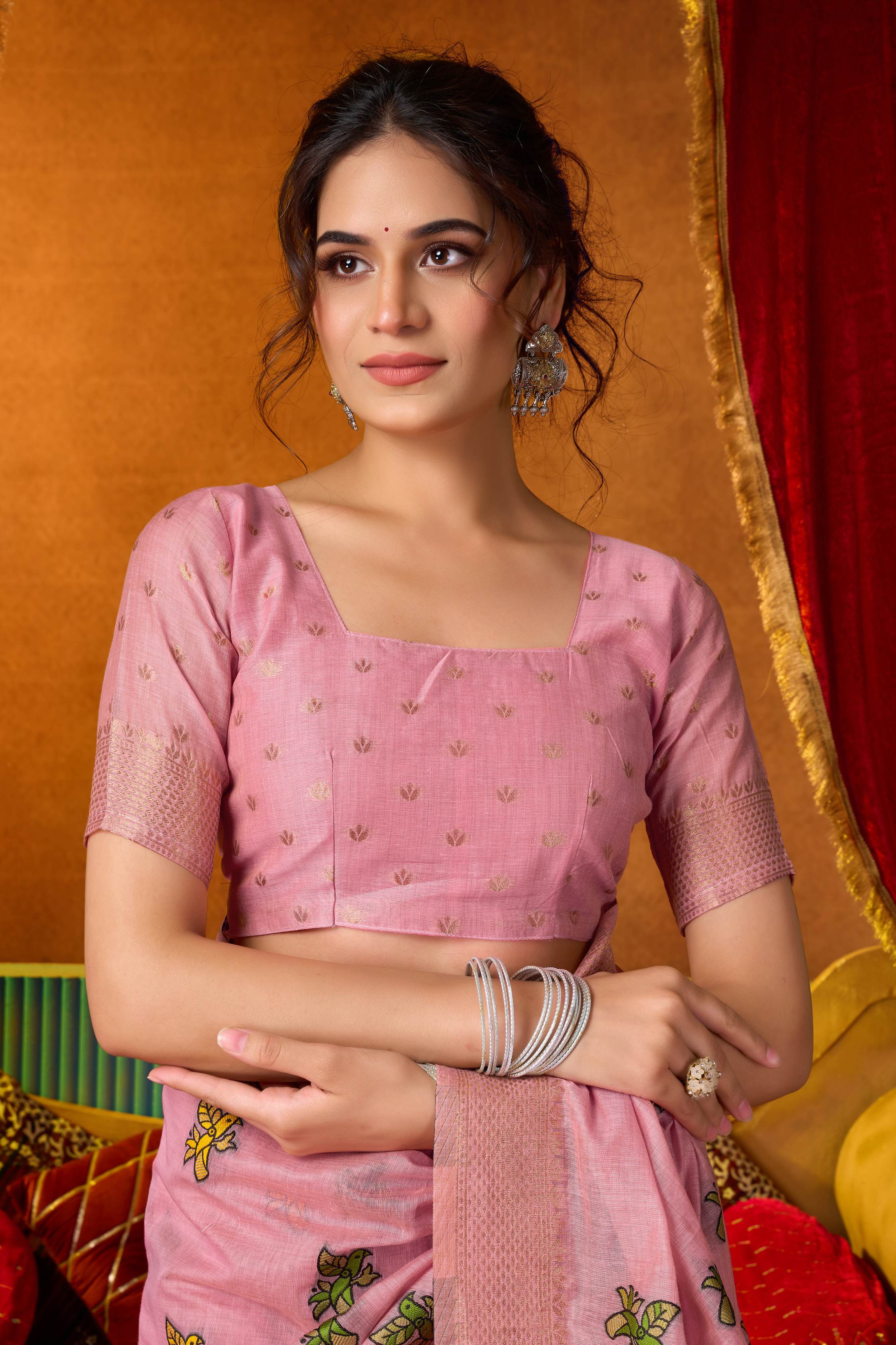 Jyoti Fashion Women's Pink Modal Zari Woven Saree with Blouse - Dista