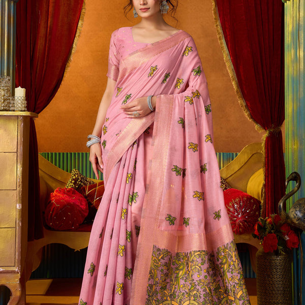 Jyoti Fashion Women's Pink Modal Zari Woven Saree with Blouse - Dista