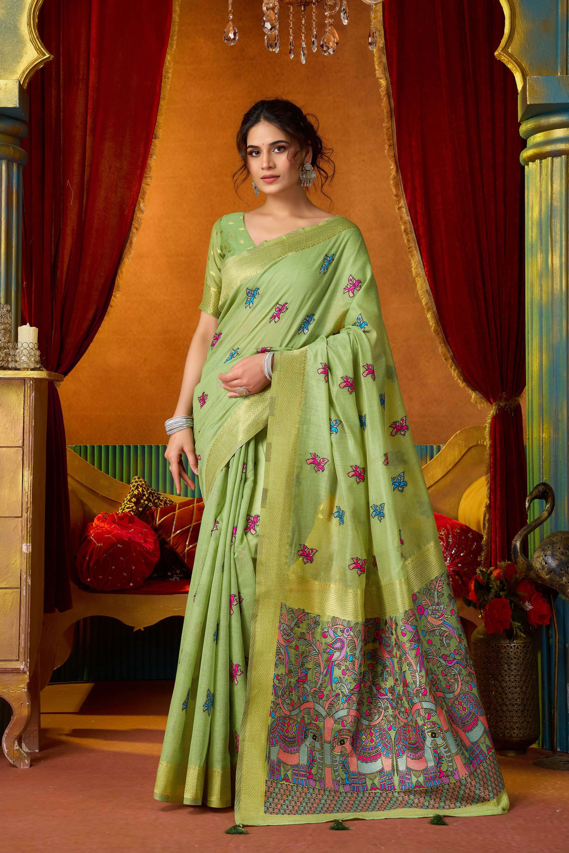 Jyoti Fashion Women's Green Modal Zari Woven Saree with Blouse - Dista