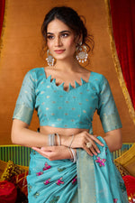 Thumbnail for Jyoti Fashion Women's Turquoise Modal Zari Woven Saree with Blouse - Dista