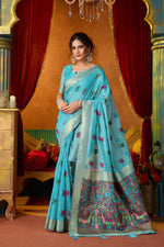 Thumbnail for Jyoti Fashion Women's Turquoise Modal Zari Woven Saree with Blouse - Dista