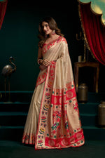 Thumbnail for Jyoti Fashion Women's Cream Tissue Paithani Zari Woven Saree with Blouse - Dista
