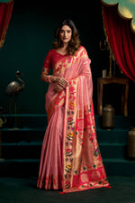 Thumbnail for Jyoti Fashion Women's Peach Tissue Paithani Zari Woven Saree with Blouse - Dista