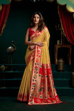 Thumbnail for Jyoti Fashion Women's Mustard Tissue Paithani Zari Woven Saree with Blouse - Dista