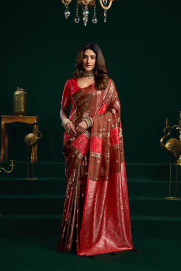 Jyoti Fashion Women's Coffee Soft Silk Zari Woven Saree with Blouse - Dista