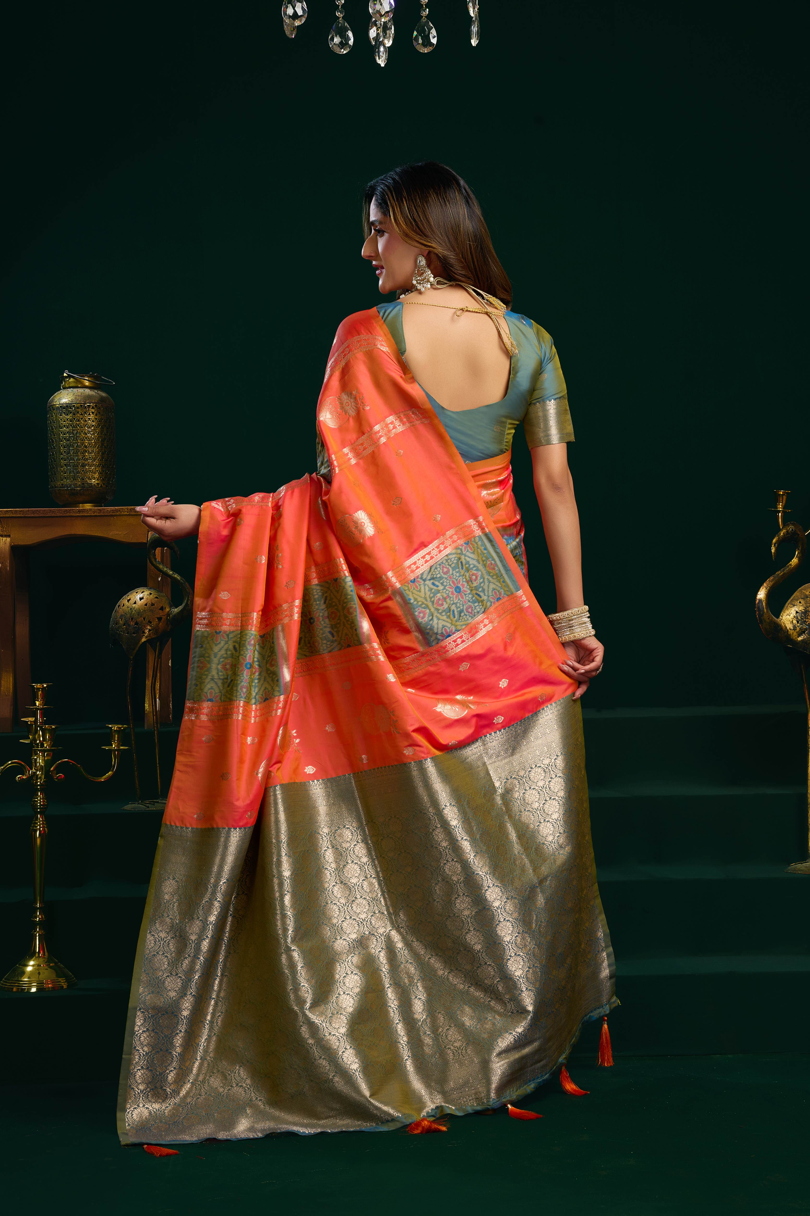 Jyoti Fashion Women's Orange Soft Silk Zari Woven Saree with Blouse - Dista