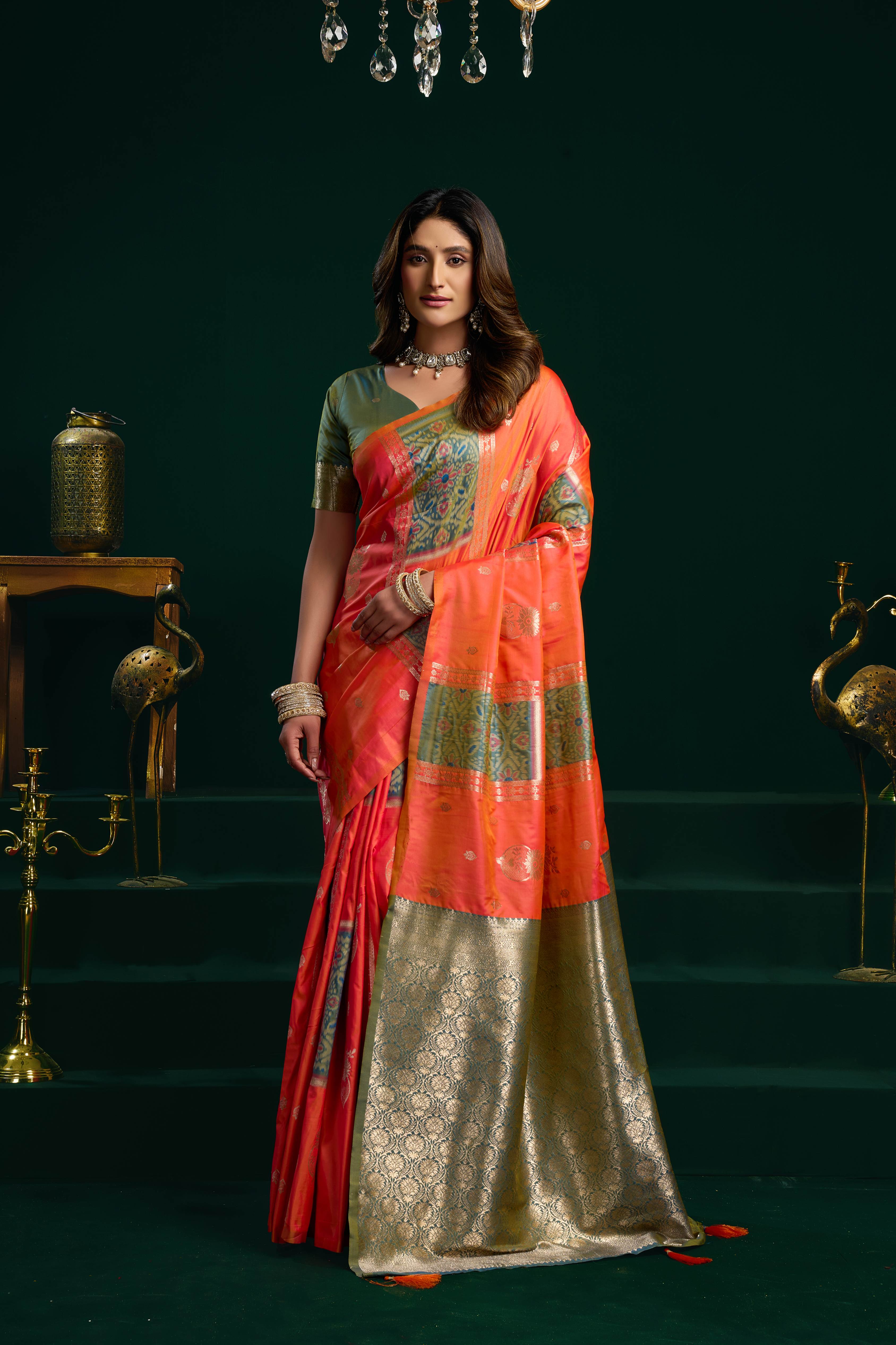 Jyoti Fashion Women's Orange Soft Silk Zari Woven Saree with Blouse - Dista