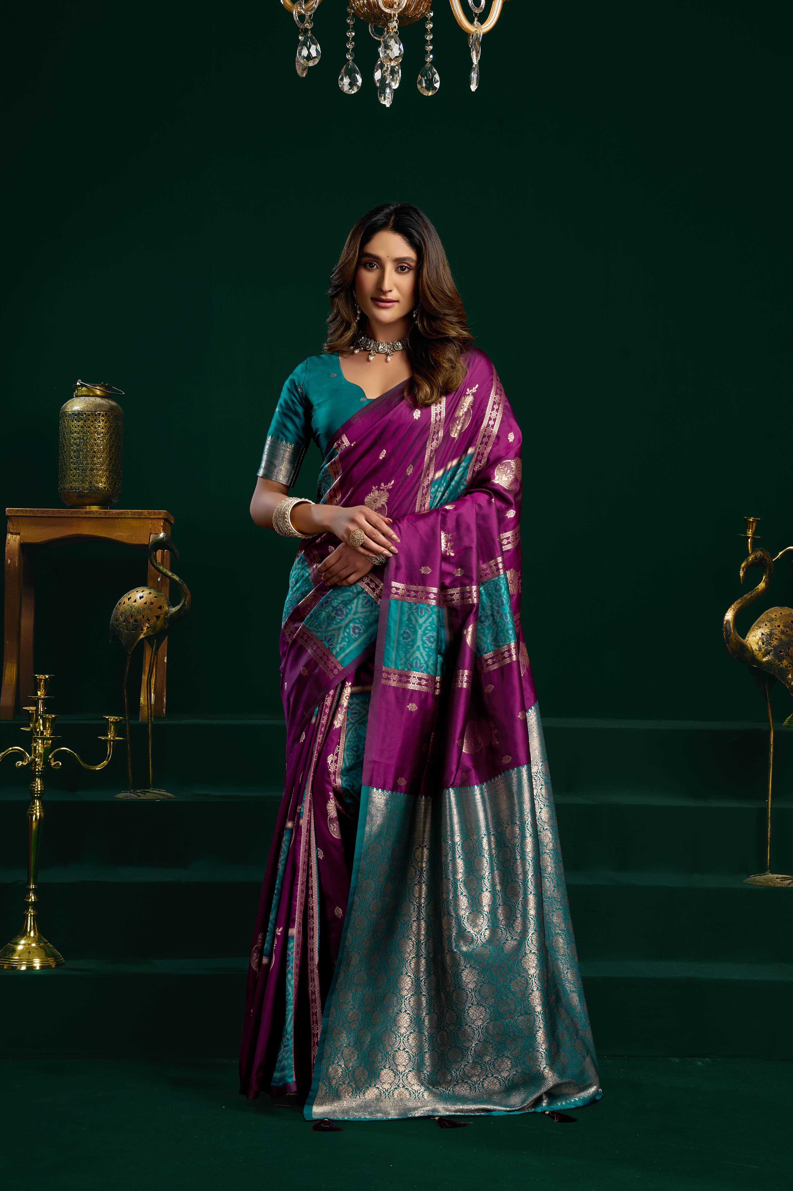 Jyoti Fashion Women's Wine Soft Silk Zari Woven Saree with Blouse - Dista