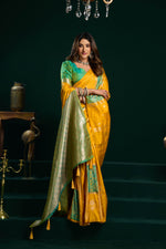 Thumbnail for Jyoti Fashion Women's Yellow Soft Silk Zari Woven Saree with Blouse - Dista