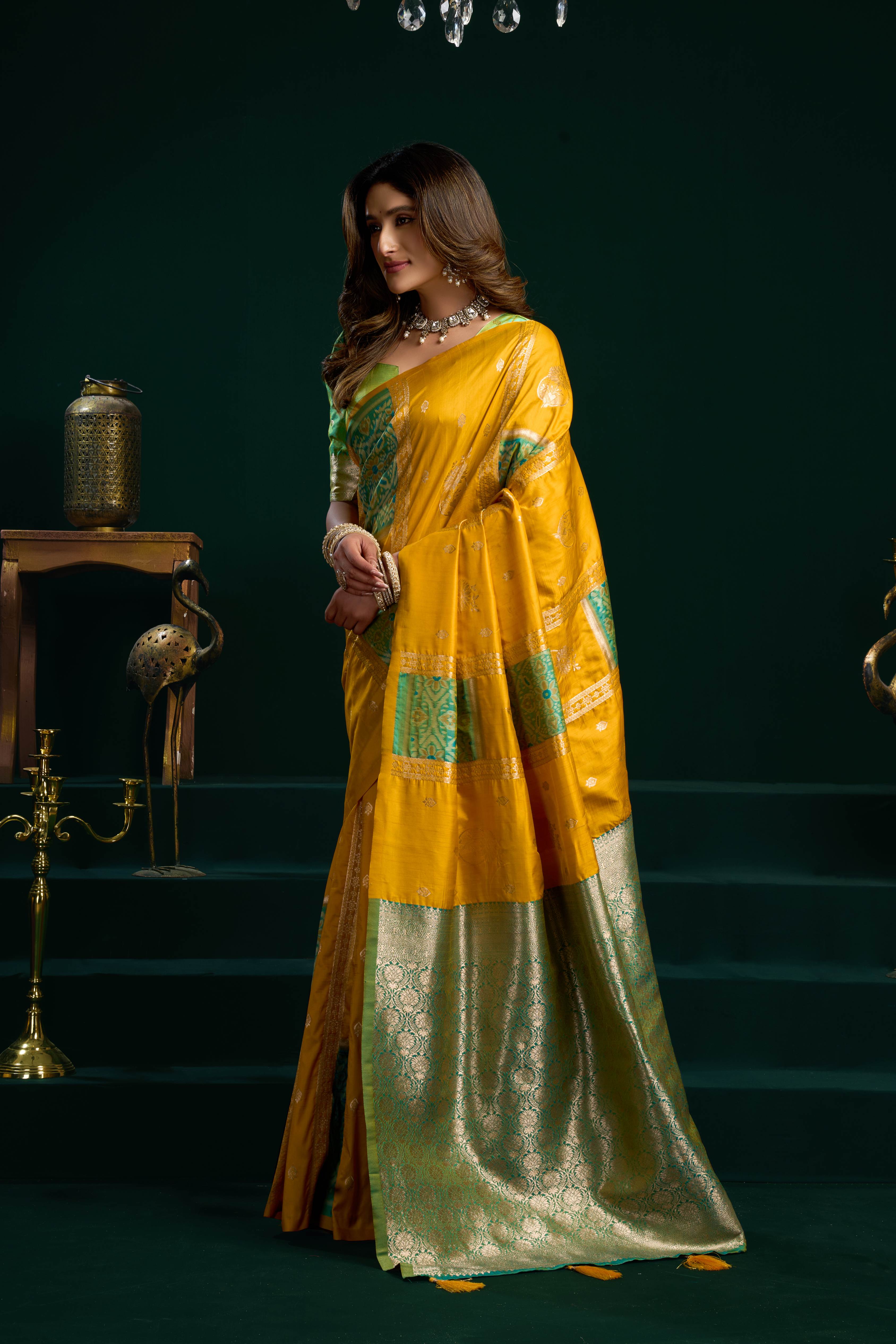 Jyoti Fashion Women's Yellow Soft Silk Zari Woven Saree with Blouse - Dista
