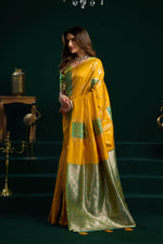 Thumbnail for Jyoti Fashion Women's Yellow Soft Silk Zari Woven Saree with Blouse - Dista