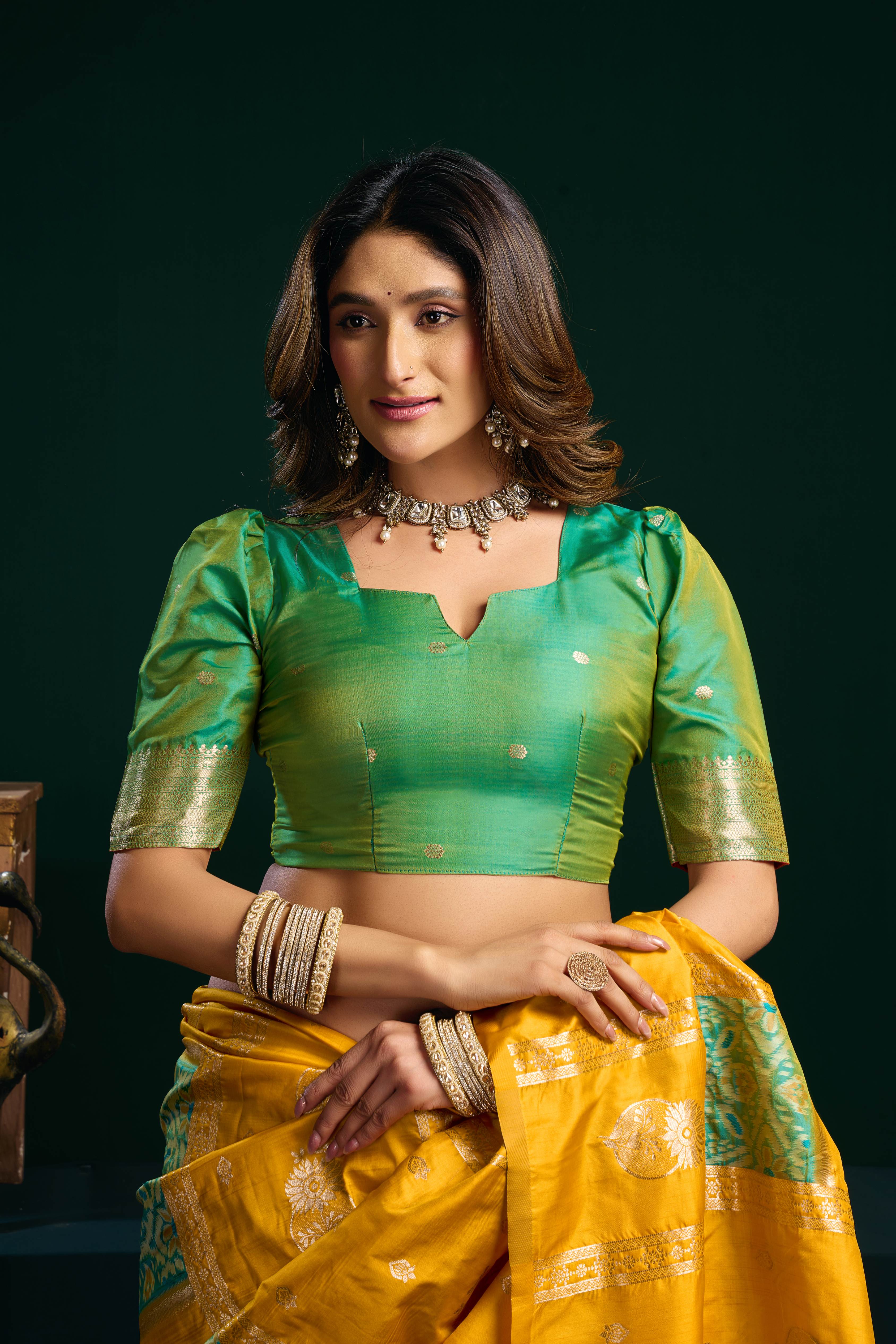 Jyoti Fashion Women's Yellow Soft Silk Zari Woven Saree with Blouse - Dista