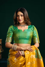 Thumbnail for Jyoti Fashion Women's Yellow Soft Silk Zari Woven Saree with Blouse - Dista
