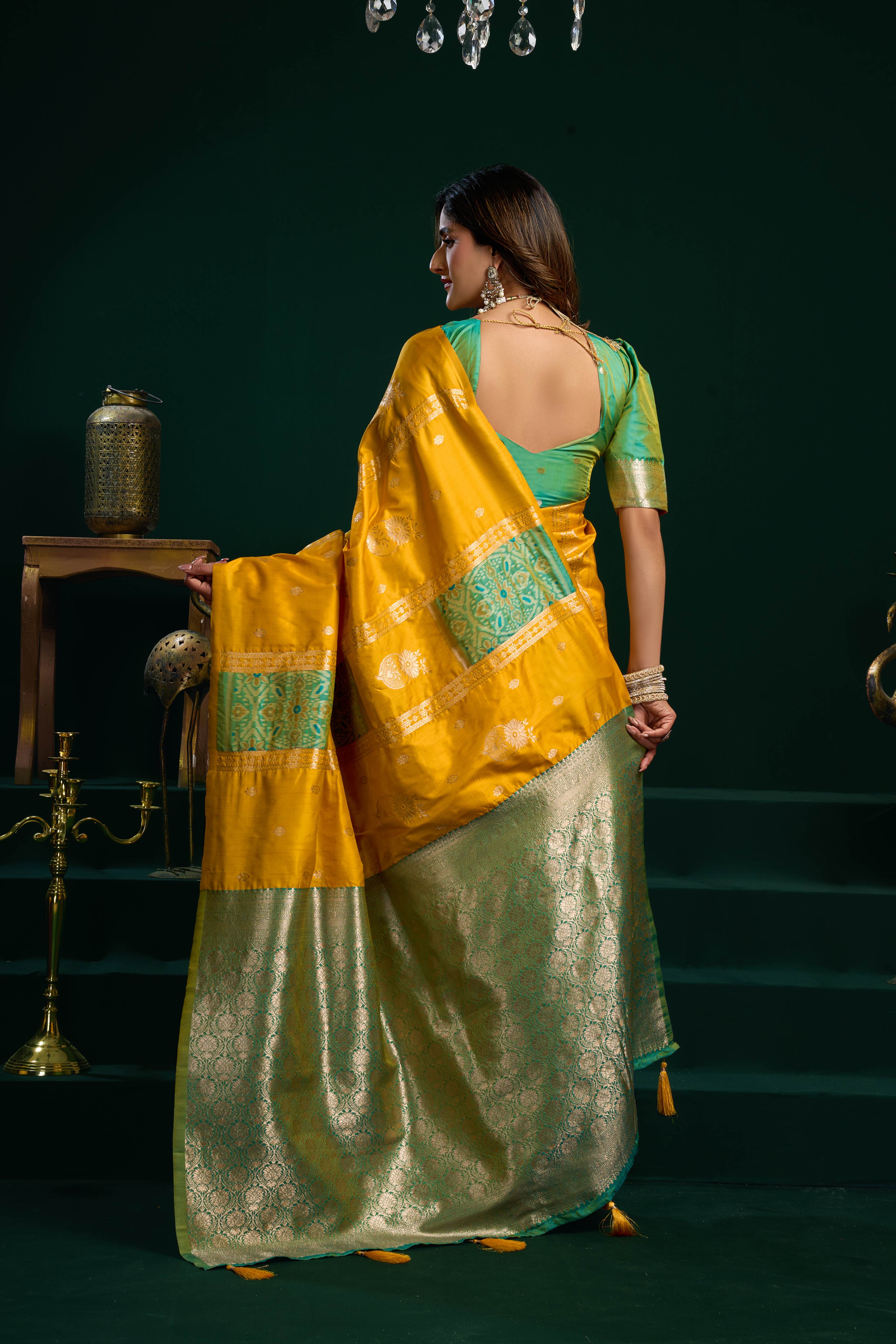 Jyoti Fashion Women's Yellow Soft Silk Zari Woven Saree with Blouse - Dista