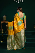 Thumbnail for Jyoti Fashion Women's Yellow Soft Silk Zari Woven Saree with Blouse - Dista