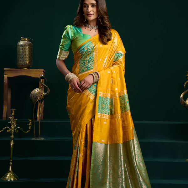 Jyoti Fashion Women's Yellow Soft Silk Zari Woven Saree with Blouse - Dista