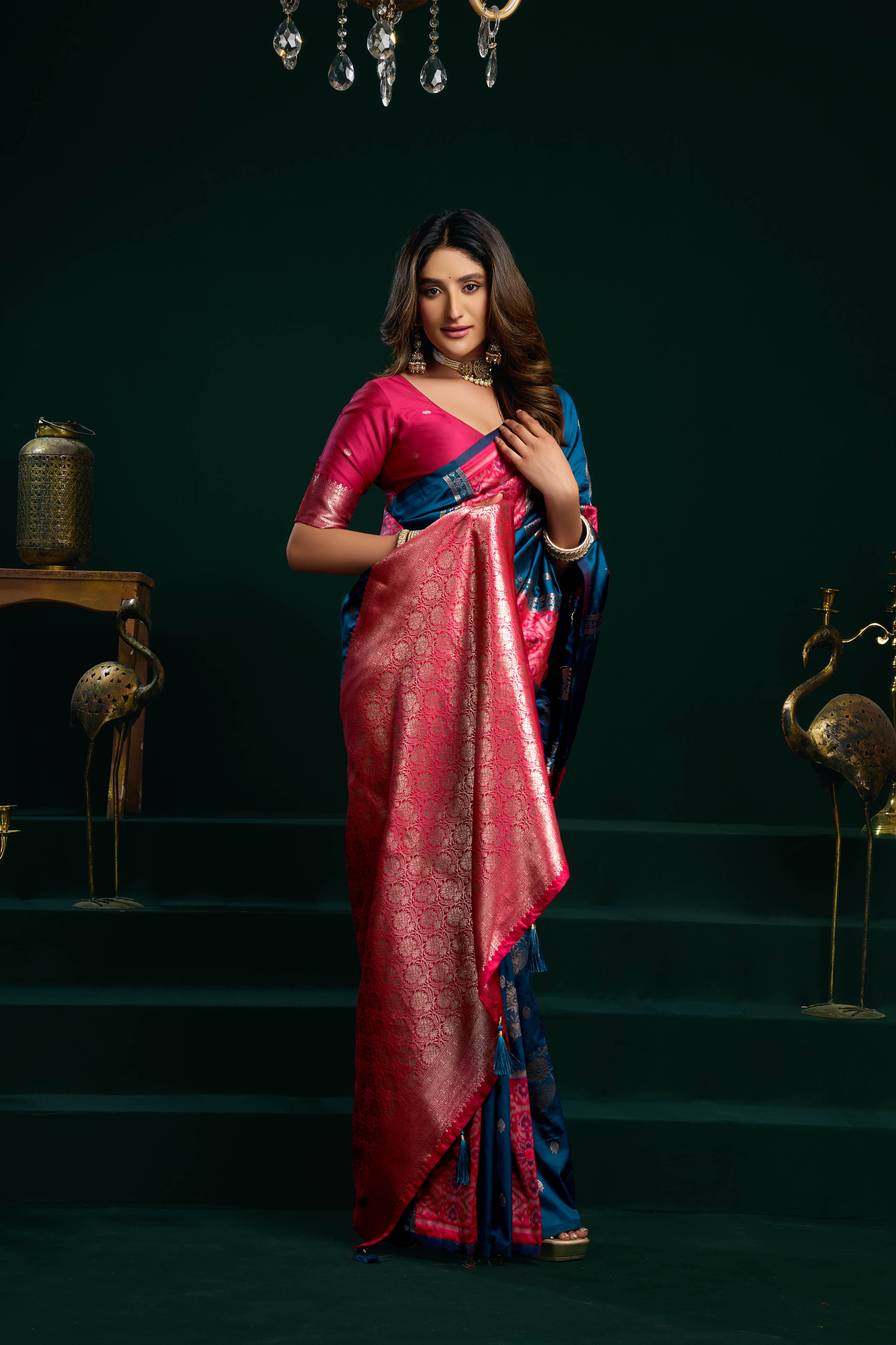 Jyoti Fashion Women's Blue Soft Silk Zari Woven Saree with Blouse - Dista