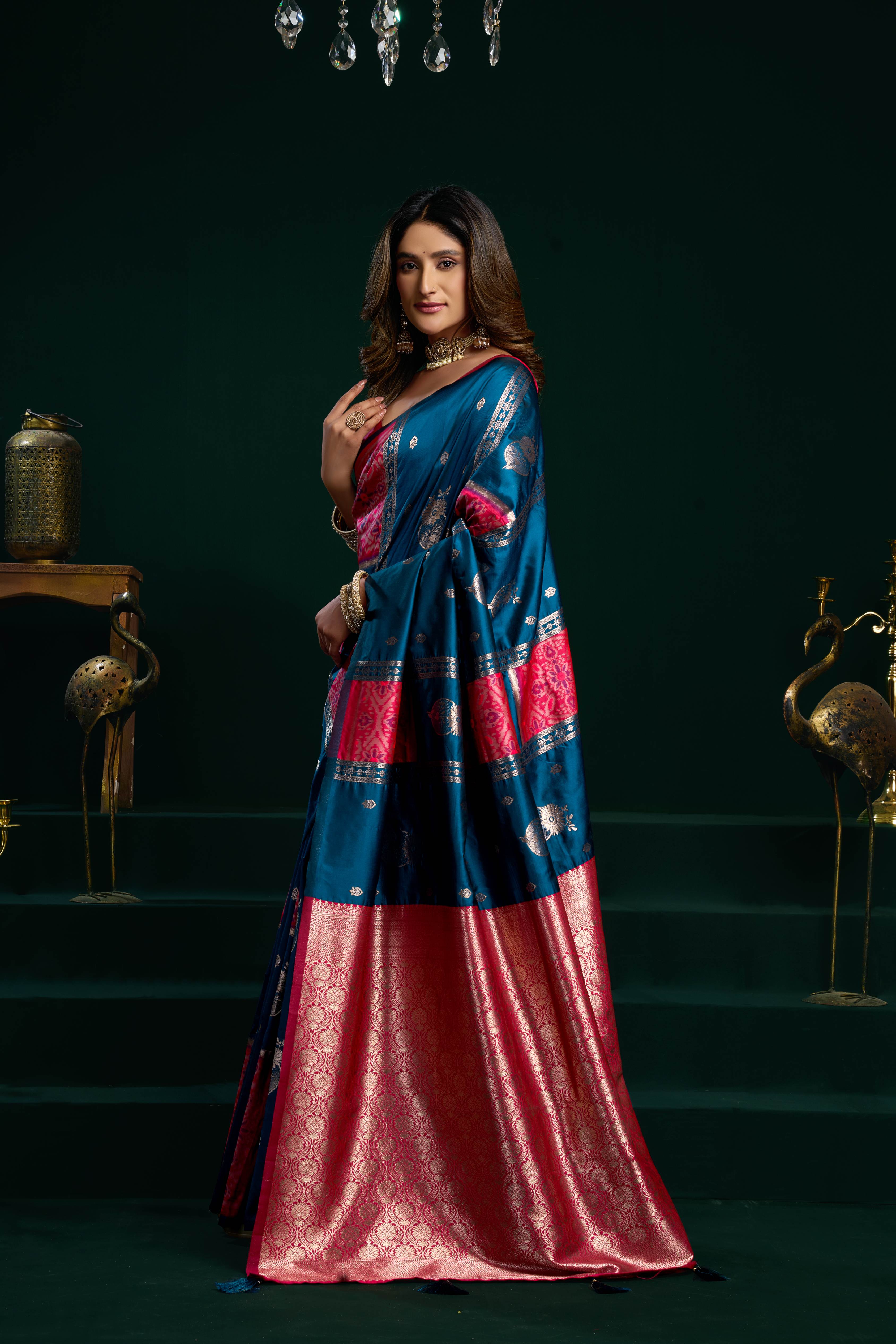 Jyoti Fashion Women's Blue Soft Silk Zari Woven Saree with Blouse - Dista