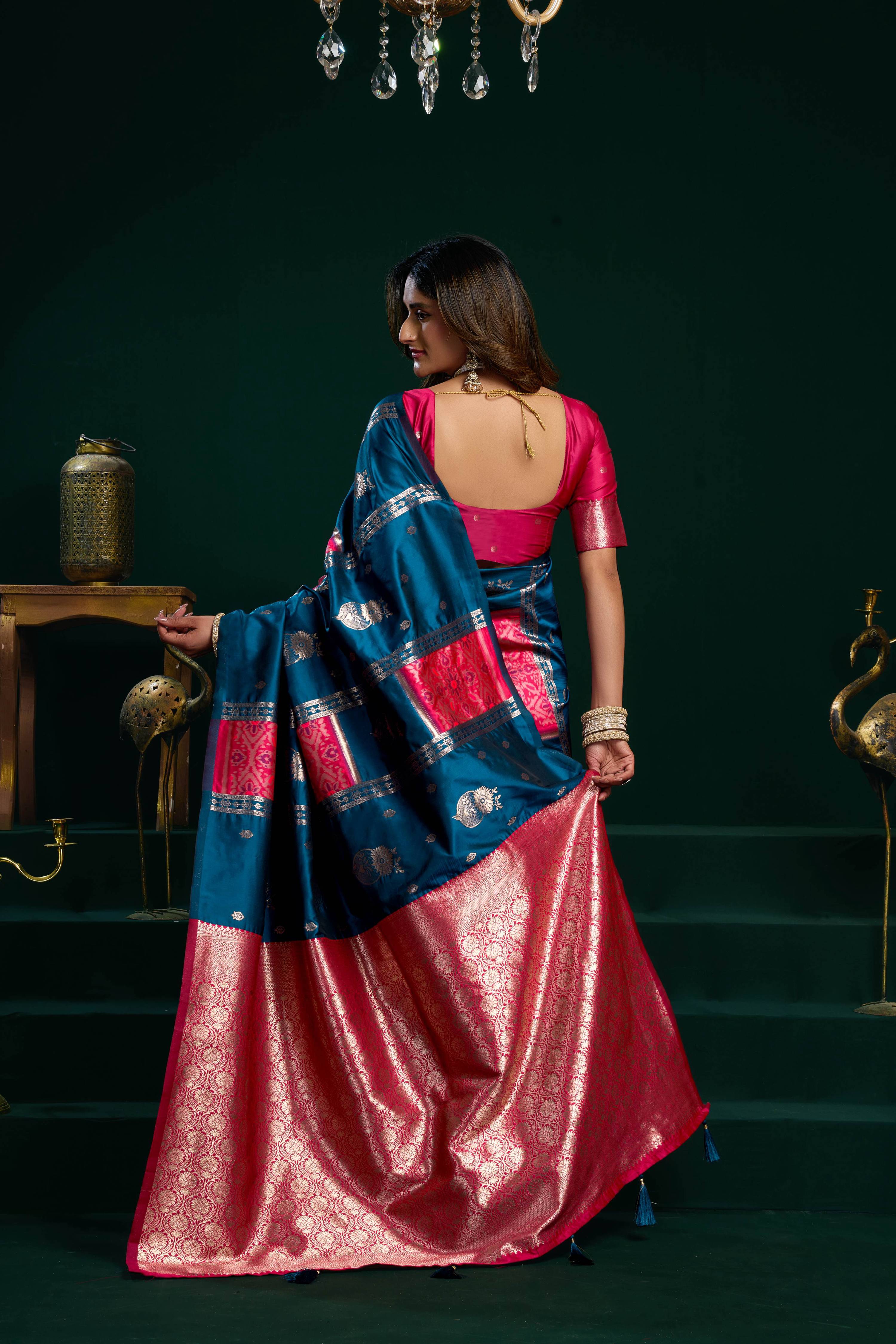 Jyoti Fashion Women's Blue Soft Silk Zari Woven Saree with Blouse - Dista