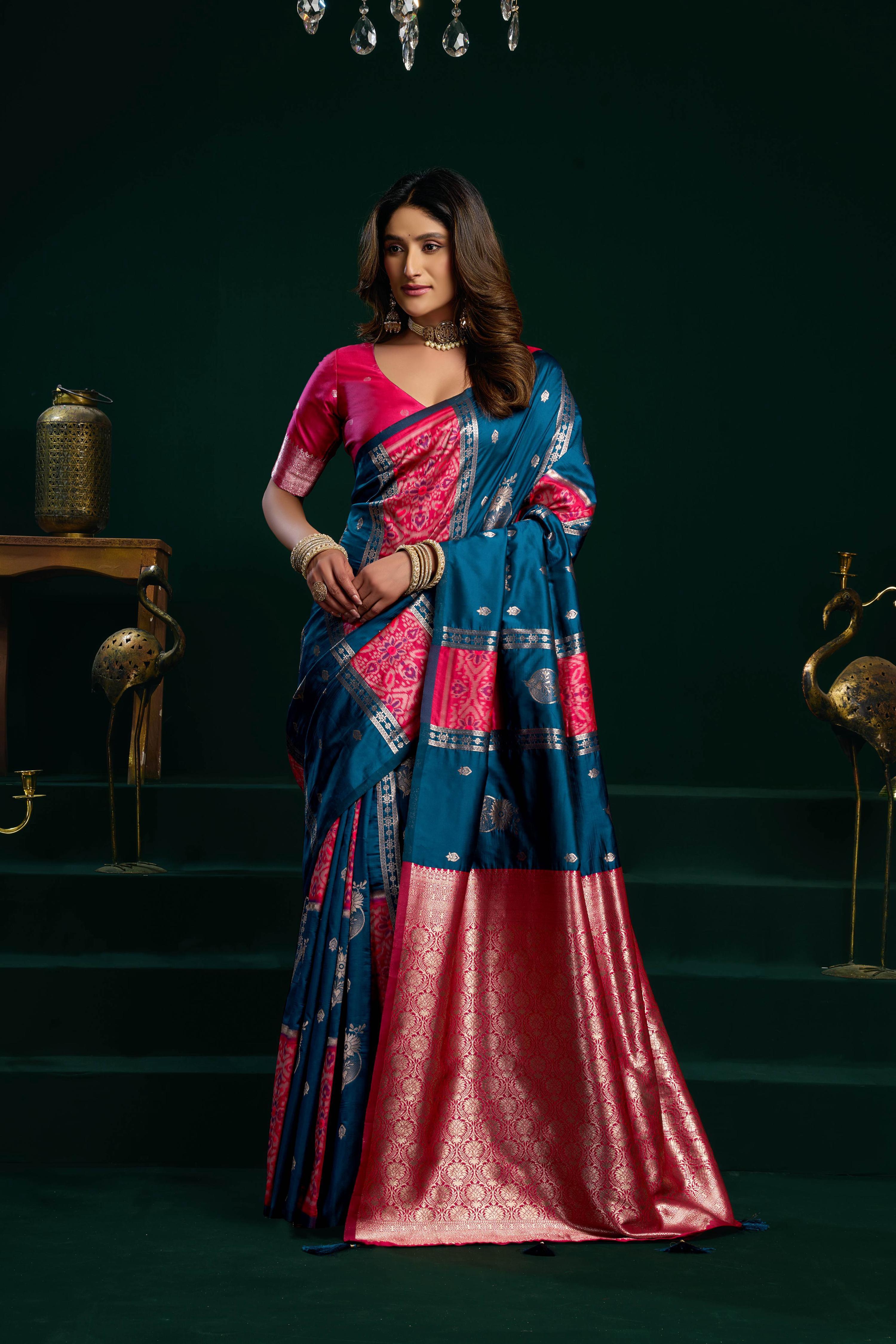 Jyoti Fashion Women's Blue Soft Silk Zari Woven Saree with Blouse - Dista