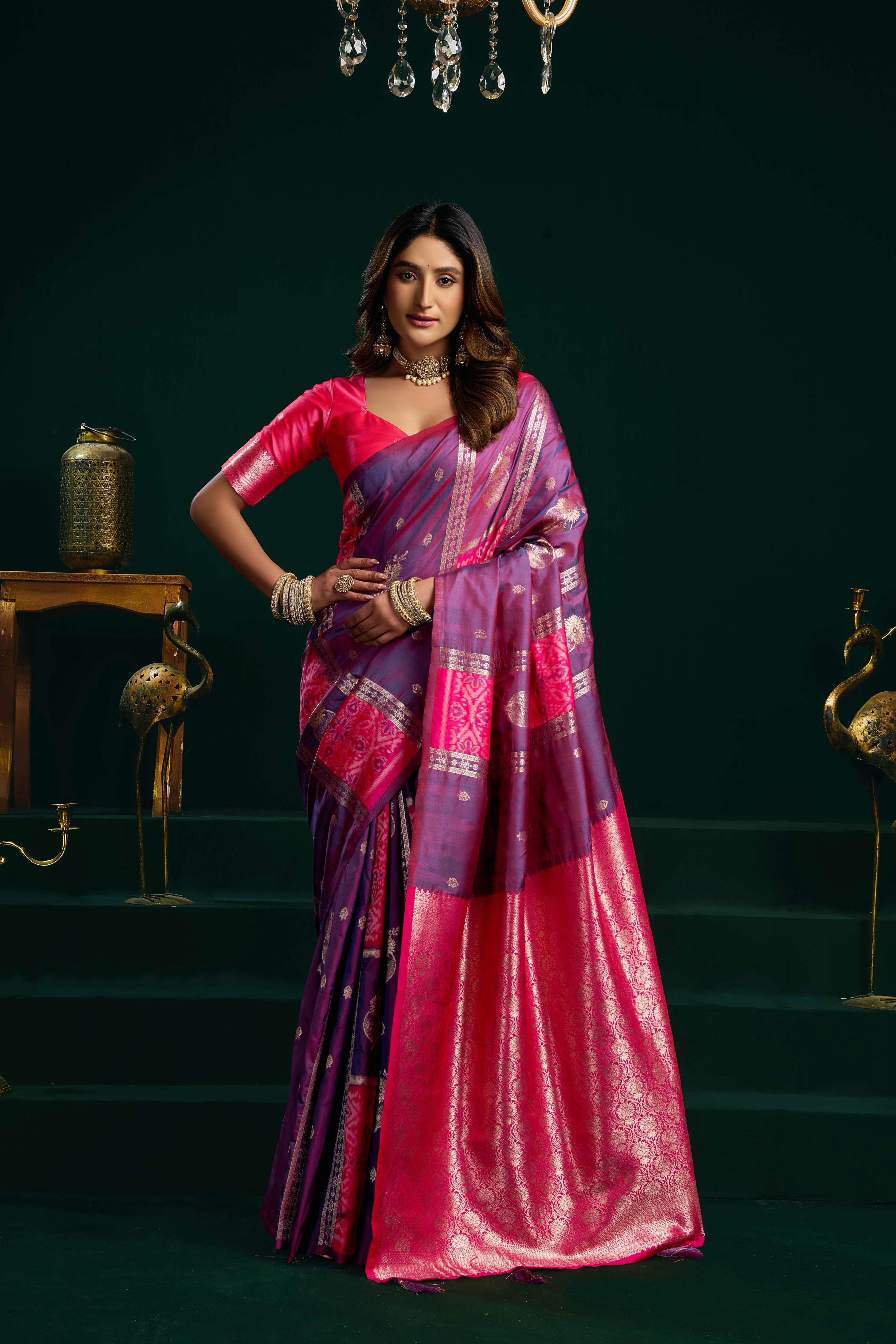Jyoti Fashion Women's Purple Soft Silk Zari Woven Saree with Blouse - Dista