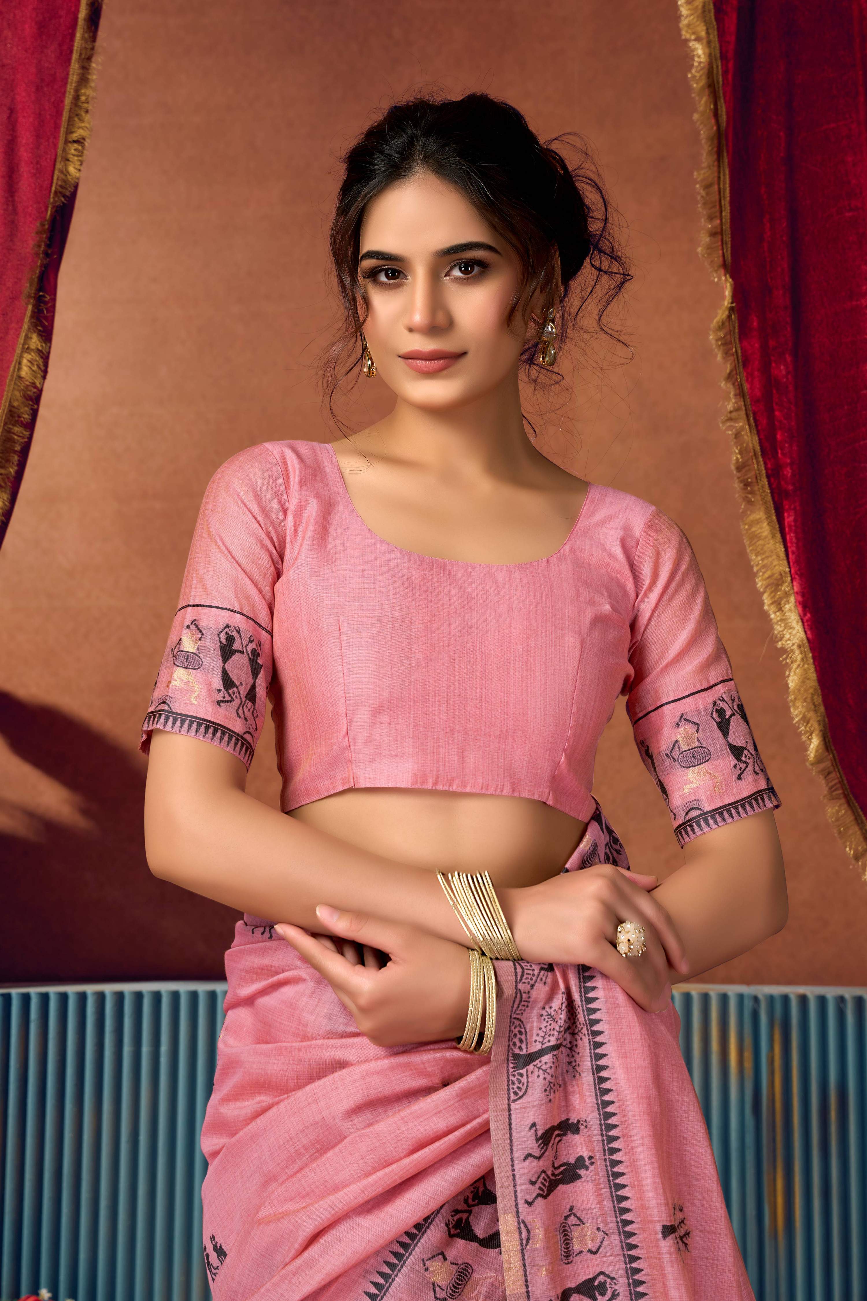 Jyoti Fashion Women's Pink Modal Zari Woven Saree with Blouse - Dista