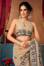 Thumbnail for Jyoti Fashion Women's Beige Modal Zari Woven Saree with Blouse - Dista