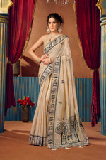 Thumbnail for Jyoti Fashion Women's Beige Modal Zari Woven Saree with Blouse - Dista