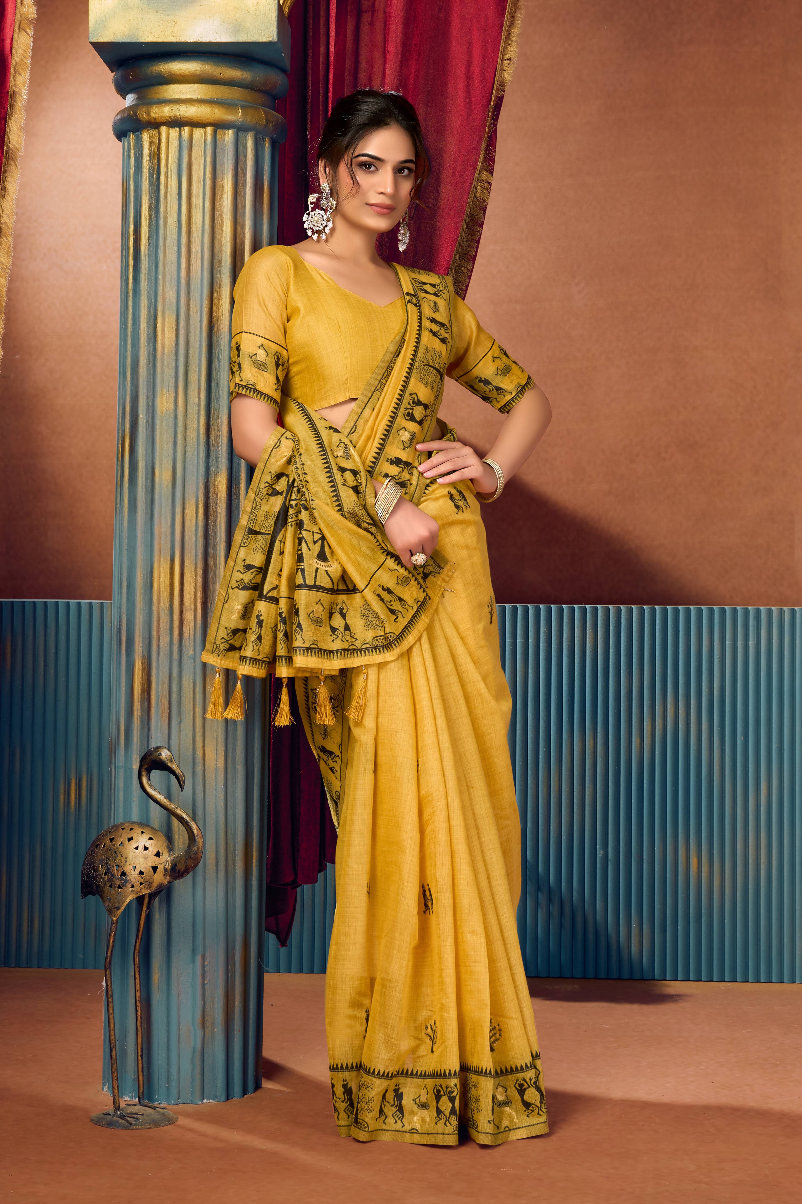 Jyoti Fashion Women's Yellow Modal Zari Woven Saree with Blouse - Dista