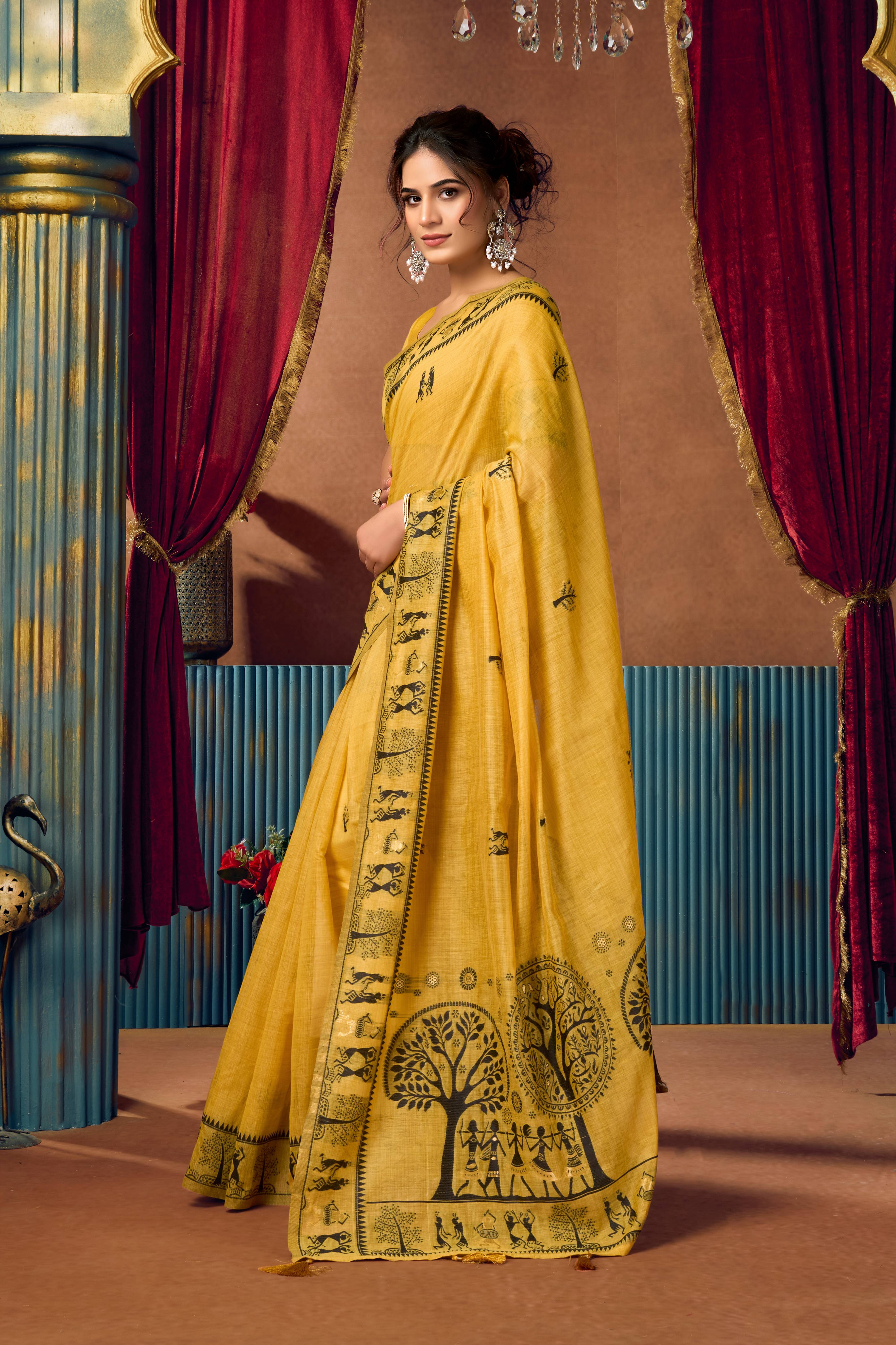 Jyoti Fashion Women's Yellow Modal Zari Woven Saree with Blouse - Dista
