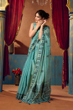 Thumbnail for Jyoti Fashion Women's Turquoise Modal Zari Woven Saree with Blouse - Dista