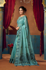 Thumbnail for Jyoti Fashion Women's Turquoise Modal Zari Woven Saree with Blouse - Dista