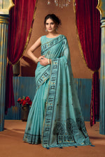 Thumbnail for Jyoti Fashion Women's Turquoise Modal Zari Woven Saree with Blouse - Dista