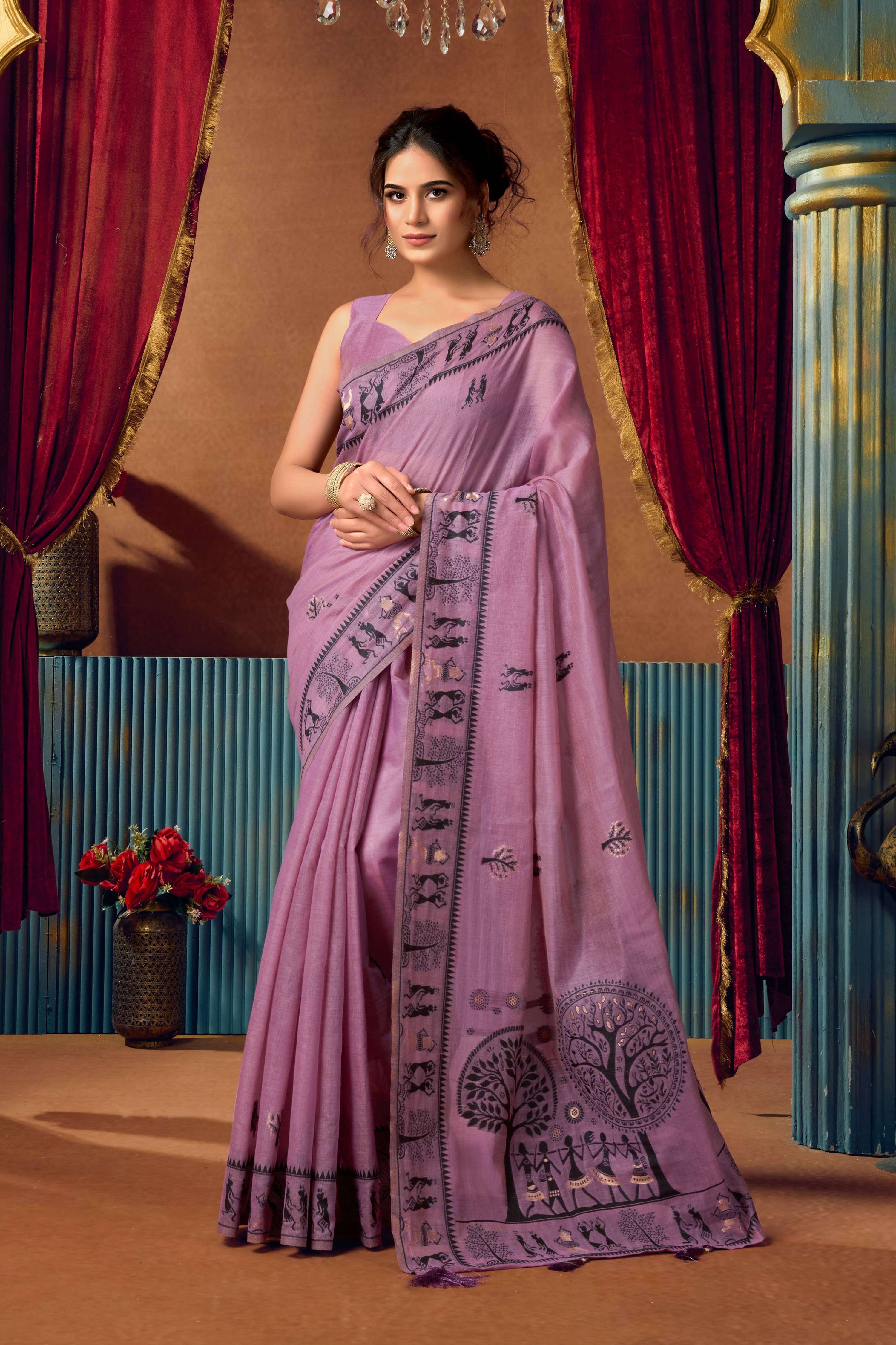 Jyoti Fashion Women's Lavender Modal Zari Woven Saree with Blouse - Dista