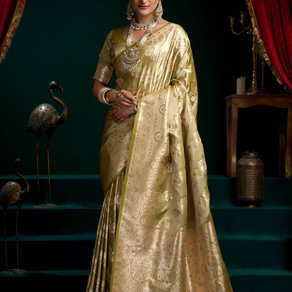 Jyoti Fashion Women's Mehendi Satin Silk Zari Woven Saree with Blouse - Dista