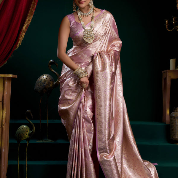 Jyoti Fashion Women's Purple Satin Silk Zari Woven Saree with Blouse - Dista