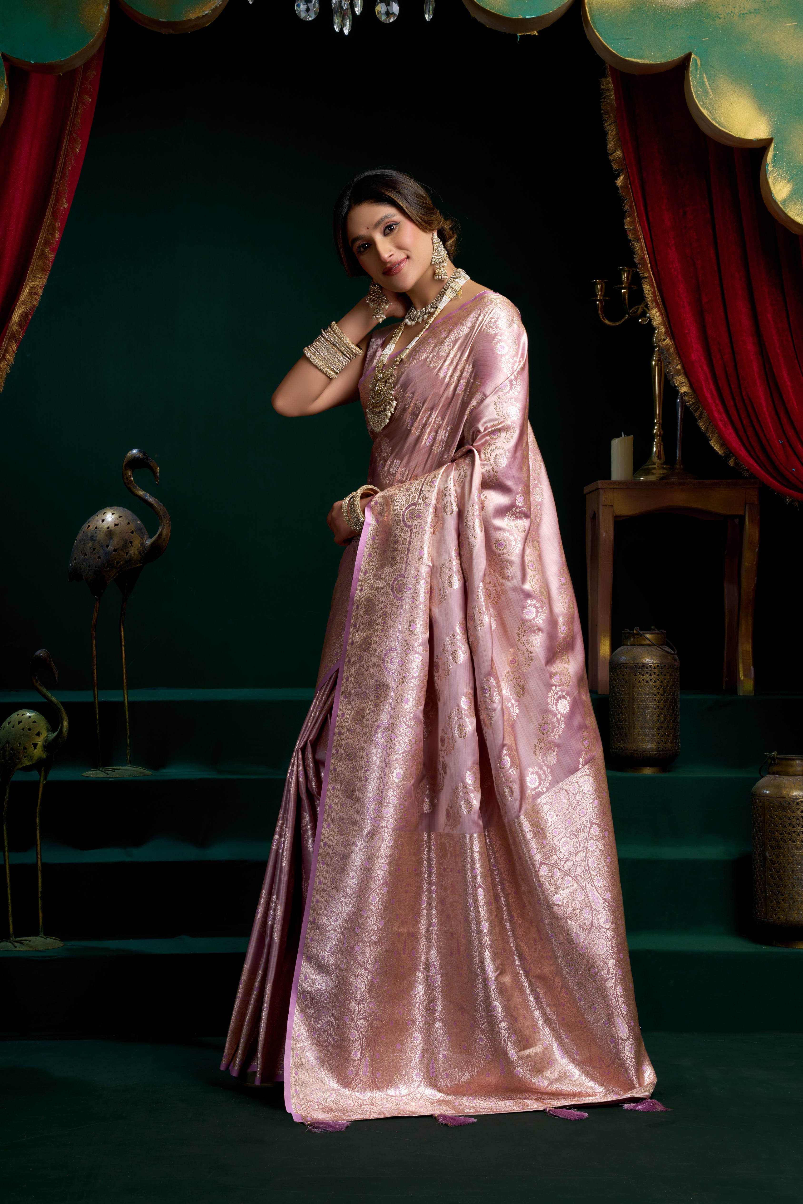 Jyoti Fashion Women's Purple Satin Silk Zari Woven Saree with Blouse - Dista