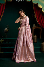 Thumbnail for Jyoti Fashion Women's Purple Satin Silk Zari Woven Saree with Blouse - Dista