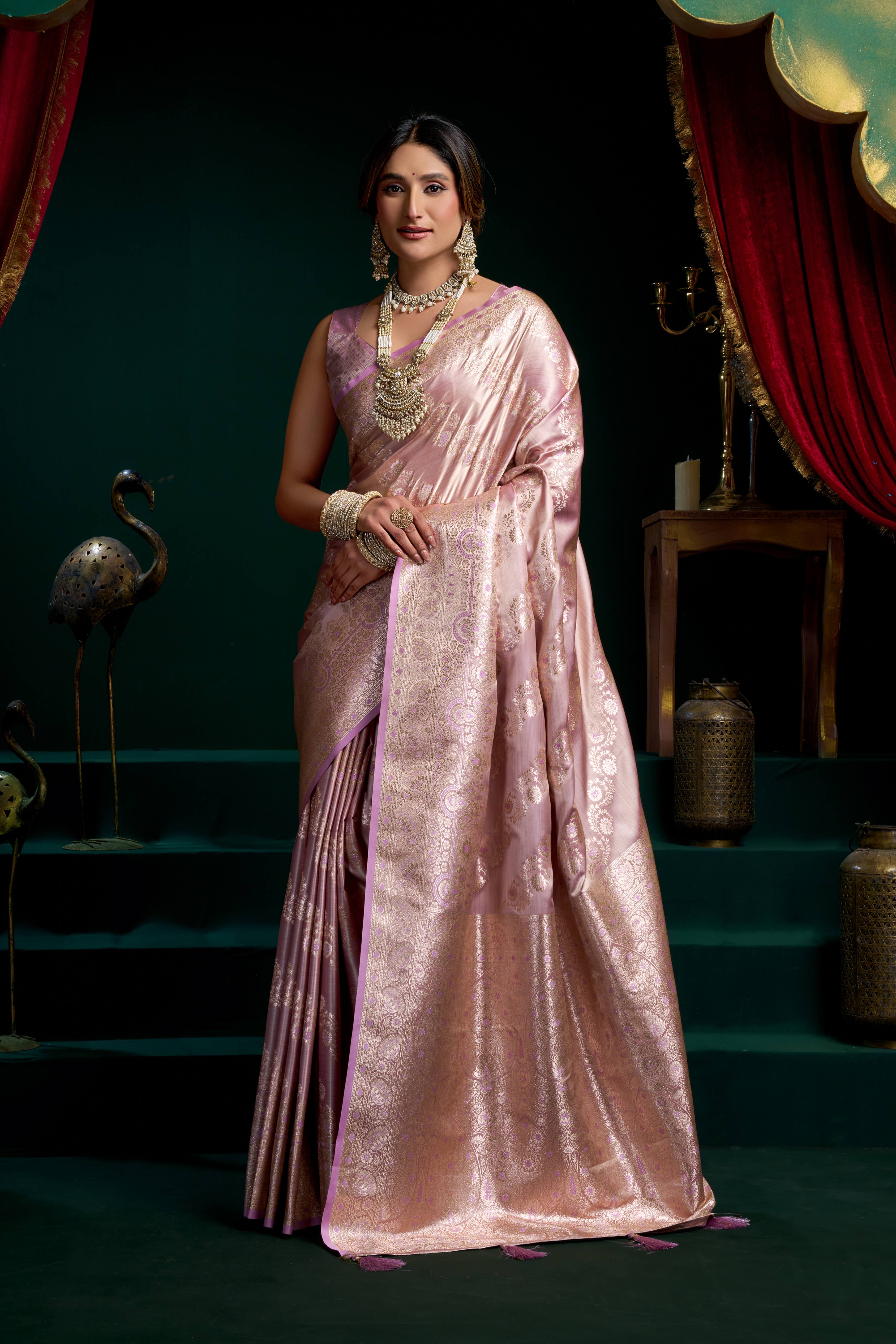 Jyoti Fashion Women's Purple Satin Silk Zari Woven Saree with Blouse - Dista