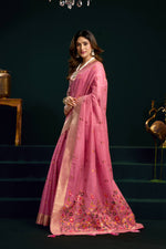 Thumbnail for Jyoti Fashion Women's Pink Muga Cotton Meena Zari Woven Saree with Blouse - Dista