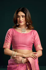 Thumbnail for Jyoti Fashion Women's Pink Muga Cotton Meena Zari Woven Saree with Blouse - Dista