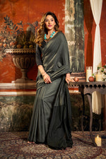 Thumbnail for Jyoti Fashion Women's Dark Grey Cotton Contrast Pallu Saree with Blouse - Dista
