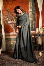 Thumbnail for Jyoti Fashion Women's Dark Grey Cotton Contrast Pallu Saree with Blouse - Dista