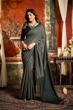 Thumbnail for Jyoti Fashion Women's Dark Grey Cotton Contrast Pallu Saree with Blouse - Dista